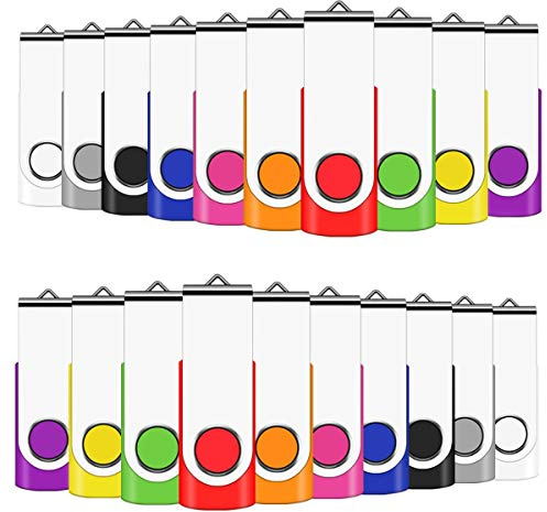 USB Sticks 512MB 20 Pack USB 2.0 Memory Stick Swivel Design Pen Drive Thumb Drive Extral Data Storage (Mixed Color With Lanyard)