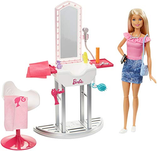 Mattel Barbie FJB36 Deluxe-Set Möbel Salon und Puppe (Blond)