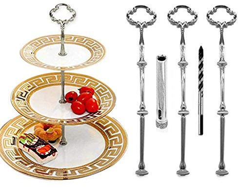 Anyasen etageren stangen Set Silber Etagere bausatz Etagere etagen etageren stäbe Etagere bausatz Stange für Etagere metallstangen für Etagere metallstangen für Etagere (Blume, Silber, 3 Pack)