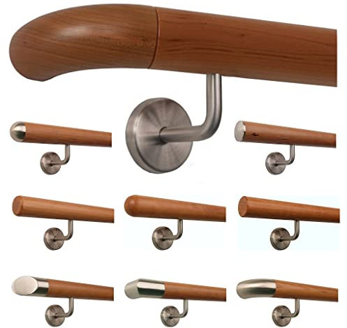 TIBU Kirschbaum Holz Handlauf Geländer 0,3m - 5m, Länge 80 cm, Ende Holzkrümmling und 2 gewinkelte Halter