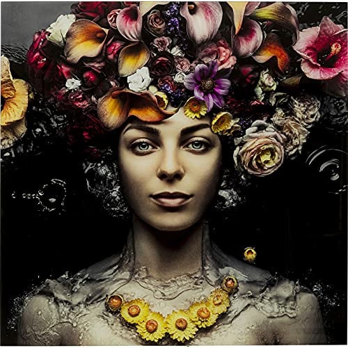Kare Design Glasbild Flower Art Lady, Mehrfarbig, Fotodruck hinter Glas, Wandbild, Florales Design, Blumen, 120x120cm (L/B)