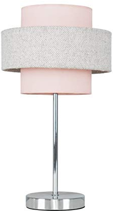 MiniSun | Modern Polished Chrome Touch Table with a Pink & Grey Herringbone Shade | Table Lamps, Home Décor & Improvement Essential