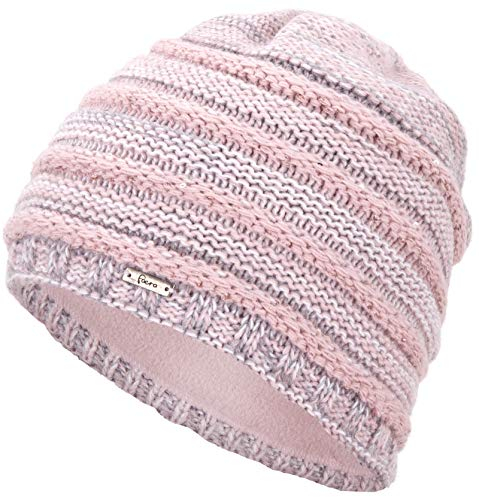 Faera Wintermütze warm gefütterte Winter-Mütze Fleece-Futter Winter Strick-Mütze Beanie-Mütze Damen Herren One-Size, Farbe:Rose