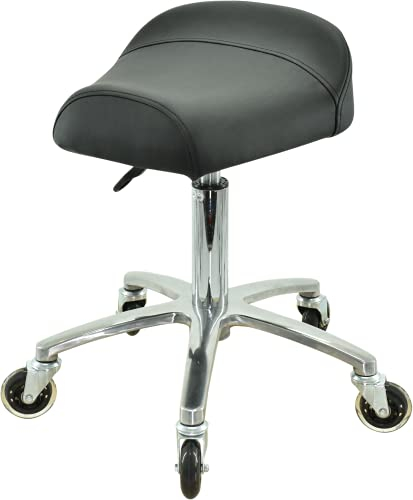 VAKON SALON - Breitsitz Rollhocker höhenverstellbar von 50-65 cm auf Premiumrollen, Drehhocker, Rollhocker, Praxishocker, Bürohocker, Arbeitshocker