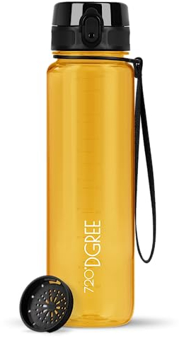 720°DGREE Trinkflasche 1l “uberBottle“ crystalClear +Sieb - BPA-Frei - Wasserflasche für Sport, Gym, Fitness, Fahrrad, Outdoor, Uni - Sportflasche aus Tritan - Leicht, Stoßfest, Wiederverwendbar