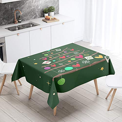 FANSU Weihnachten Tischdecke Wasserdicht Tischwäsche, Rechteckige Wasserabweisend Abwaschbar 3D Tischtuch Draussen Küchentischabdeckung für Küche Outdoor Garten (Dunkelgrün,140x240cm)