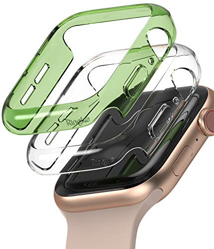 Ringke Slim Case Compatible con Funda Apple Watch Series 6, 5, 4, SE (2020) y SE (2022) 40mm, Delgada Ligera Fina Carcasa [2 Unidades] - Clear + Olive Green