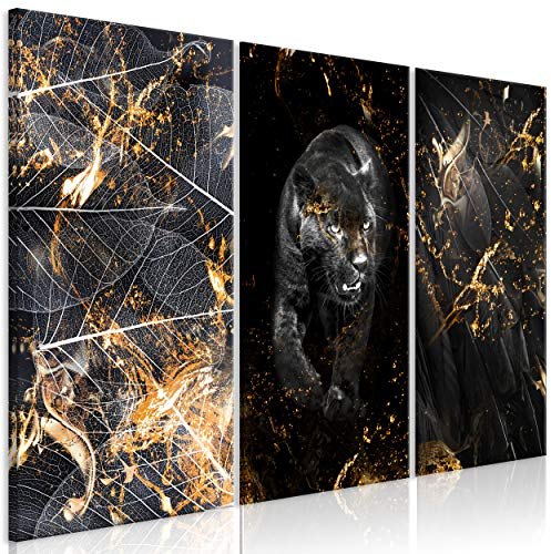 decomonkey Bilder Abstrakt schwarz 120x80 cm 3 Teilig Wandbild Groß Leinwandbild XXL Deko Wohnzimmer Schlafzimmer Büro Wanddeko Leinwand Pictures For Wall Poster Painting Tiere Jaguar Pflanzen