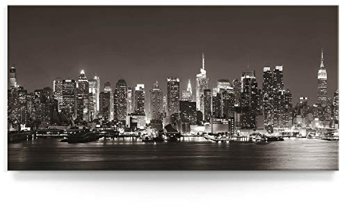 Wandbild Skyline New York Manhatten Night - 120cm x 60cm Leinwand auf Fertigrahmen + Aufhänger