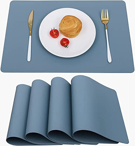 Vinjiasin Tischsets 4er-Set, blaue Tischsets für Esstisch, wasserdicht, abwischbar, Leder-Tischsets, rutschfest, hitzebeständig, für den Innenbereich, leicht zu reinigende Weihnachtsdekorationen