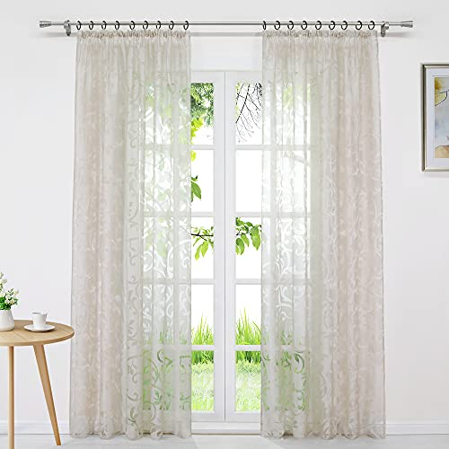 Joyswahl Voile Gardine in Ausbrenner Qualität mit edlem Ranken-Design transparenter Vorhang »Jessica« Unifarbiges Schals Wohnzimmer Fensterschal BxH 140x260cm Sand mit Kräuselband 1 Stück