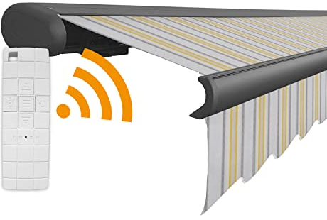 Arilco Elektrische Vollkassettenmarkise Kassettenmarkise Gelenkarmmarkise Markise Sonnenmarkise Sonnenschutz in vielen Farben und Größen wählbar in der Kassettenfarbe Anthrazit (4m x 3m, Edel)