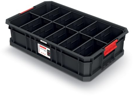 Kistenberg Transportlåda, stapellåda, förvaringslåda, förvaringslåda, modullåda (med delväggar, stapelbar, lastkapacitet upp till 50 kg, plast, svart, modulär lösning 520 x 327 x 125 mm)