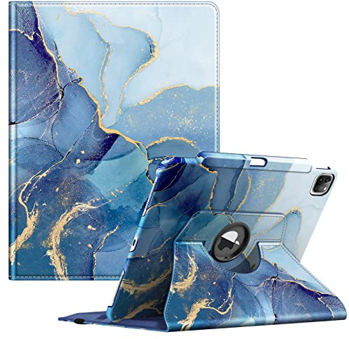 Fintie Hülle für iPad Pro 12.9 Zoll 6.Generation 2022/iPad Pro 12.9 2021/2020/2018 mit Stifthalter - Schutzhülle Cover mit 360 Grad drehbarem Ständer und Auto Schlaf/Wach Funktion, Ozean Marmor