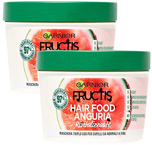 2 x Garnier Fructis Haarmaske Hair Food Revitalisierend 3-in-1 Wassermelone - 2 Dosen à 390 ml