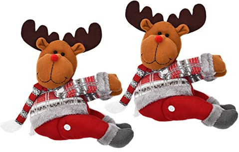 FONDUO 2 Stück Weihnachten Raffhalter|Wichtel Weihnachtsmann Elch Dekor Weihnachtsvorhangschnalle Weihnachtspuppen Dekor Schneemann Vorhang Raffhalter Weihnachtszwerg Plüsch Wichtel (Elch)