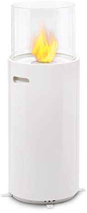 blumfeldt Fiamme Tamburo - Chimenea de etanol, Quemador de Acero con Volumen 0,8 l, 5 h duración, para Interiores y Exteriores, sin olores ni residuos, Ayuda al Apagado, Protector Llama, Blanco