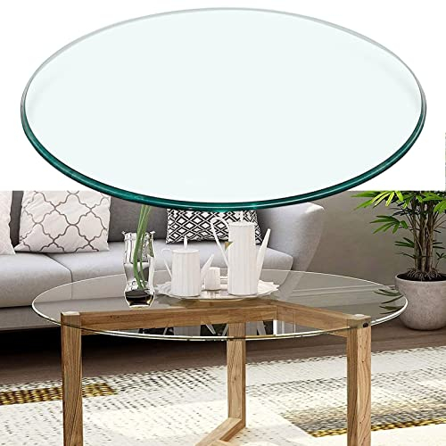 KDLKCT6 Verre Trempé Transparent pour Salle À Manger,Plateau De Table Rond en Verre,Épaisseur 9 Mm Plat,Bords Polis,Surface Lisse, Facile Nettoyer,Ø 38cm~80cm,pour Basse, Clear, 45CM(17.7IN)