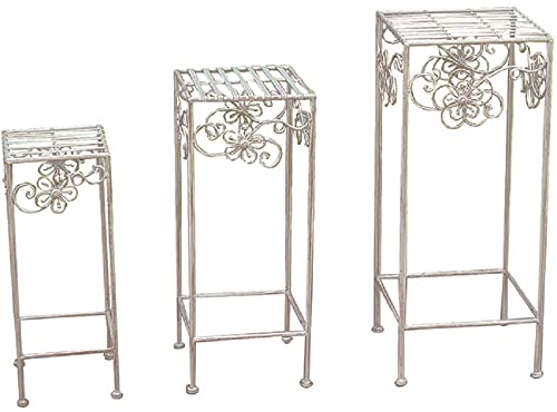 Vigor Macetero Hierro Forjado Blanco 3 Unidades taburetes Cuadrados