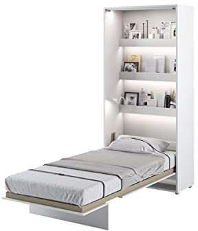 MEBLINI Schrankbett Bed Concept - Wandbett mit Lattenrost - Klappbett mit Schrank - Wandklappbett - Murphy Bed - Bettschrank - BC-03-90x200cm Vertikal - Weiß Hochglanz/Weiß