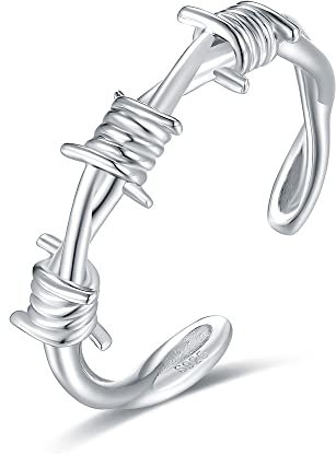 Elicafvarie Offener Ring Damen - S925 Open Einstellbare Stachelkrone Aus Twist Dornen Drahtring Für Frauen Männer, Baum Zweig Dorn Schmuck Für Teen Mädchen Accessoires, Wie Gezeigt, One Größe