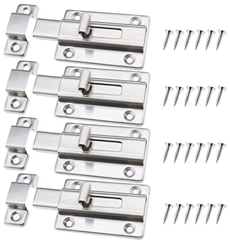 OTOTEC Lot de 4 loquets de porte coulissante en acier inoxydable avec vis pour portes, armoires, salle de bain, toilettes, animaux domestiques