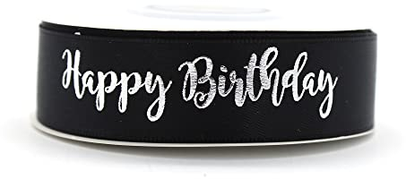 OMISS - Schwarzes Band mit silberner Schrift – Happy Birthday – Dekoration für Geburtstag (schwarz)
