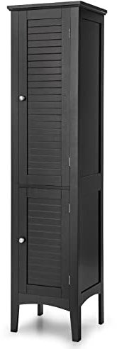 COSTWAY Bathroom Tall Cabinet, Freestanding Storage Cupboard with 2 Doors and 5-Tier Shelves, Wooden Slim High Floor Cabinet for Living Room Kitchen Hallway (Black)