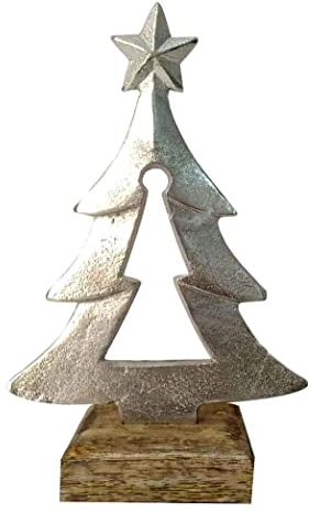 Tarrington House Weihnachtsbaum, Aluminium/Holz, 17.5 x 6 x 25 cm, mit Stern und Sockel, Silber