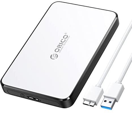 ORICO Festplattengehäuse 2 5 Zoll USB 3.0, UASP 2 5 Zoll Gehäuse für 7/9,5 mm SATA I II III HDD/SSD mit USB Kabel, Externe Festplattengehäuse Unterstützt 6 TB, Werkzeugfreie(Weiß, 2588U3)