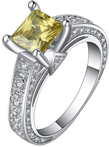 Ring Mädchen Günstig, Ringe Zirkonia Damen Ring Günstig Silber Quadratischer Zirkonia mit 4 Zacken Ring 54 Damen