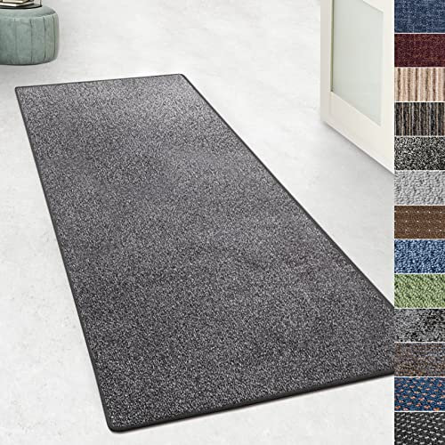 KARAT Teppich Läufer für Küche, Flur & Wohnraum - Teppichläufer auf Maß - Meterware - Flurteppich - Küchenläufer - Wohnzimmer Teppich (80 x 900 cm, Lyon - Grau)