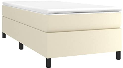 vidaXL Bettgestell, Polsterbett Bett für Schlafzimmer, Bettrahmen mit Lattenrost, Kunstlederbett Einzelbett, Creme 90x200cm Kunstleder