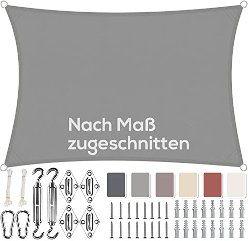 Aiyaoo Sonnensegel Rechteckig 1.5x2.5m Wasserdicht im Viele Größe und Farben, mit Befestigungs Kit PES Polyester, Sonnenschutz 95% UV Schutz, Reißfest Wetterfest für Terrasse Garten- Hellgrau