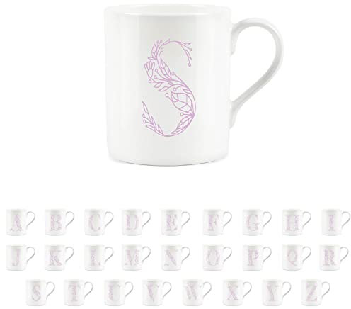 Purely Home Floral Pink Letter S Mug - Fine Bone China Small Coffee Tea Mug Present Personalised Initial Gift
