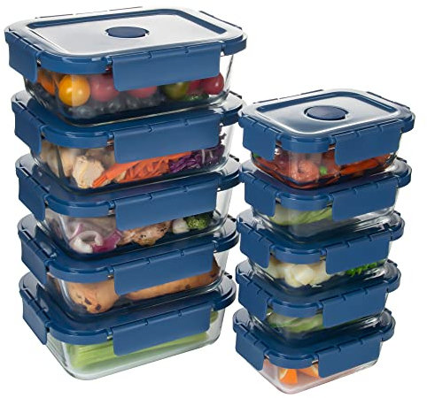 10 Pack Glass Food Storage Containers with Lids, Meal Prep Containers