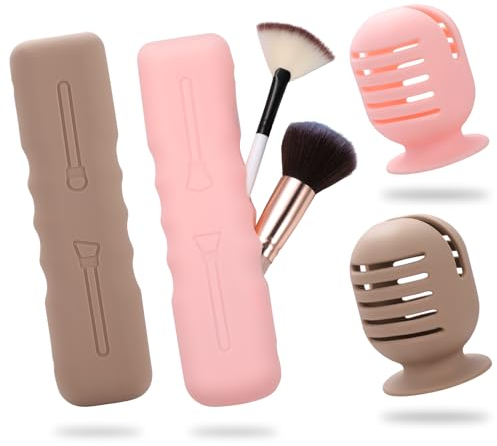 Makeup Brush Holder,2 Pcs Silicone Make Up Brush Holder With 2 Pcs Beauty Blender Holder Portable Travel Makeup Brush Organizer Case Storage Box Travel Essentials for Brushes Makeup Tools
