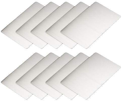 METALLIXITY En Blanco Metal Tarjeta (80mm x 50mm x 0,4mm) 10uds, Cepillado 201 Inoxidable Acero Identificación Placa - para Hogar Interior Bricolaje Señalización Grabado, Plateado Tono