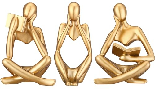 CYYKDA Denkende Statue, Dekoration, moderne abstrakte Kunststatue, Heimdekoration, geeignet für Schreibtisch, Tisch, Regal, Gold