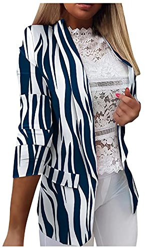 LUNULE Long Blazer Für Damen Anzug Damen Große Größen Weihnachtspullover Jacke Winter Lang Elegant Kariert Revers Langarm Business Anzug Jacke Mit Tasche Steampunk Mantel (Dunkelblau, XXL)