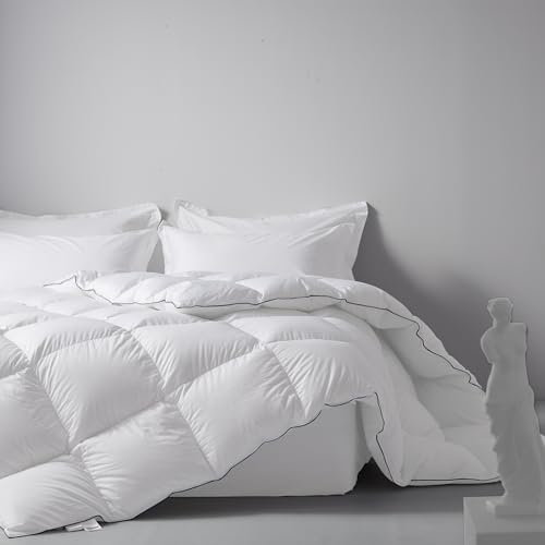 DOWNFOCUS Ganzjahres Daunendecke 220x240 cm, 100% Bauwolle Bettdecke mit Daunen und Federn Füllung, Medium Wärme Daunen Bettdecke,Elfenbeinweiß(220x240 cm, Weiß)