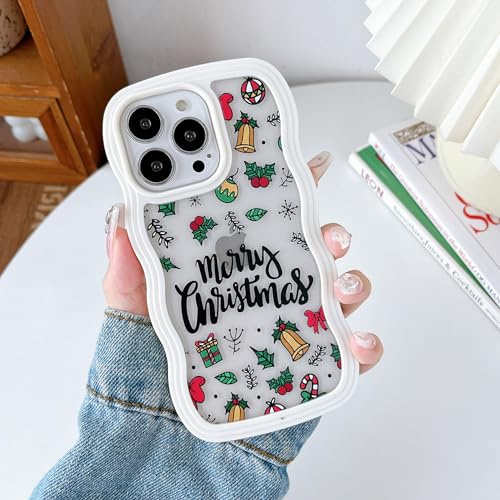 XIZYO Wellenform Weihnachten Hülle für iPhone 15 Pro Max, Glocke | Niedlich Weihnachts Muster, Ästhetische Lockige Wellig, Transparente Handyhülle, Luxus Schlanke Stoßfeste, für Frauen Männer