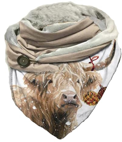 Hiseng Damen Schals Groß Dreieck Winter Dreieckstuch Tier Drucken Warmer Button Knopf Winterschal Herbstschal Lieblingsschal Scarf Soft Wrap Lange Stola (Kuh)