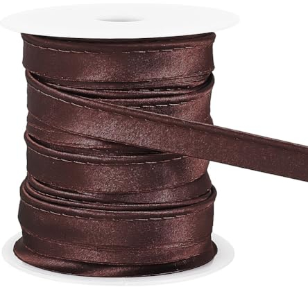 BENECREAT 25 m Flaches Satin-Paspelband, 11.5 mm Paspel-Schrägband Mit Kederschnur, Baumwollband Zum Nähen von Kleidung, Besatz von Polstern, Braun