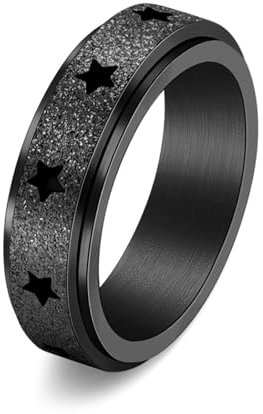 Bishilin Ring für Männer und Frauen, Partnerringe Edelstahl 6MM Matt mit Sterne Bandring Ring Größe 52, Paar Ring Personalisiert Freundschaftsringe Schwarz