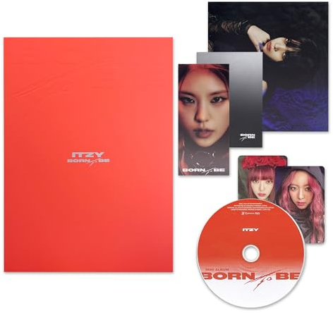 ITZY - [BORN TO BE] (STANDARD Ver. - RED Ver.) Photobook + Lyric Book + Eyes Photocard + CD-R + Photocard + Mini Folding Poster + Mood Film + Poster + Postcard + 2 Pin Badges + 4 Extra Photocards