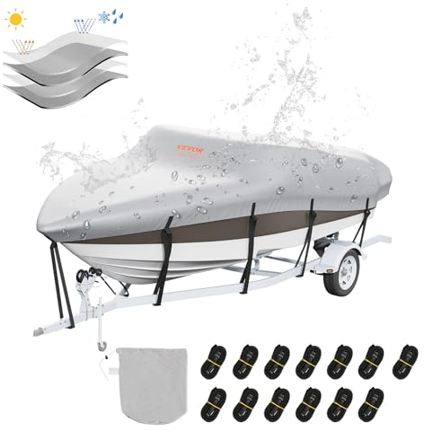 VEVOR Bootspersenning Abdeckplane Bootsplane, 518–579 cm Persenning Schlauchboot 600D Oxford-Gewebe Bootspersenning Abdeckung mit Aufbewahrungstasche 435 x 300 mm, Angelboot Bootsabdeckplane Grau