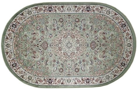 SaRani Klassischer Teppich Orientalisch Oval Dekor Grün (Oval 80x125 cm, Grün)