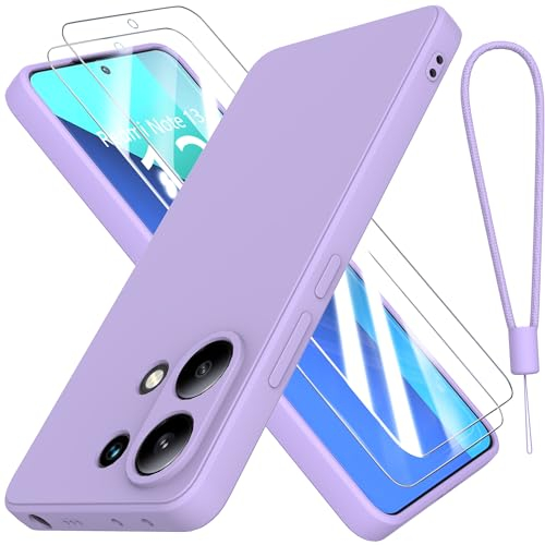 THIYUFUNS Cover per Xiaomi Redmi Note 13 con 2 Pezzi Vetro Temperato Pellicola Protettiva,Liquid Silicone TPU Custodia 360 Antiurtfio Gradi Cover per Xiaomi Redmi Note 13 4G (6.67) - Viola