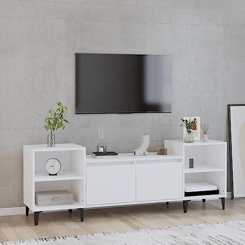 TJROO Mobile Porta TV Bianco 160x35x55cm Legno Multistrato y Metallo Consolle TV Mensola Sotto TV Mobile Televisione Mobile Basso con Ante Mobile TV Vetrina Mobile con Ante